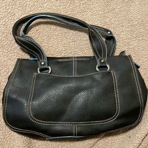 Liz Claiborne black two strap shoulder bag with light blue accents